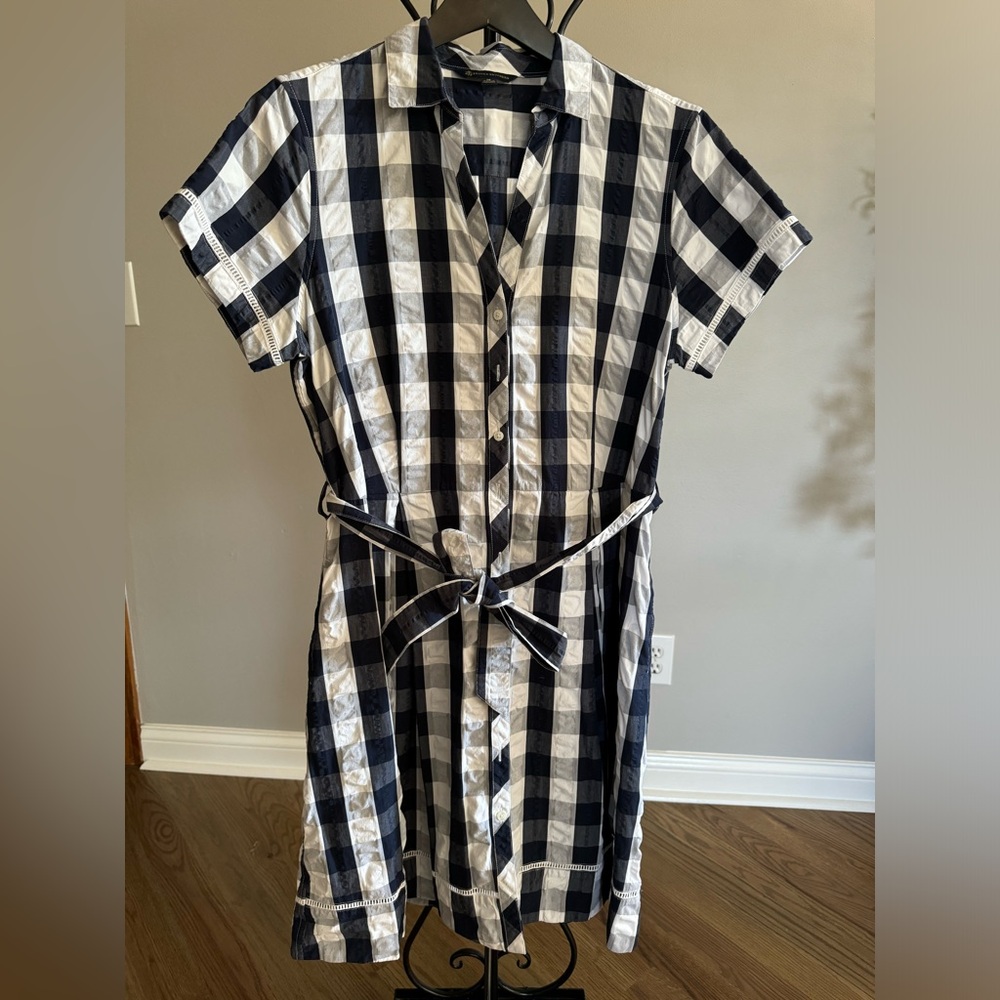 White and blue plaid Brooks brothers dress